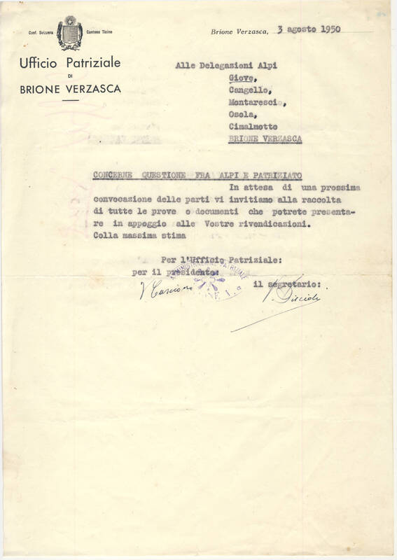 Concerne questioni tra alpi e patriziato