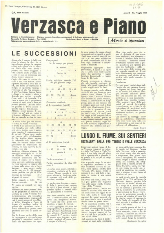 Verzasca e Piano : mensile di informazione, anno III, n. 07, luglio 1969
