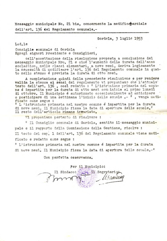 Gordola : Messaggio municipale Nro. 21bis