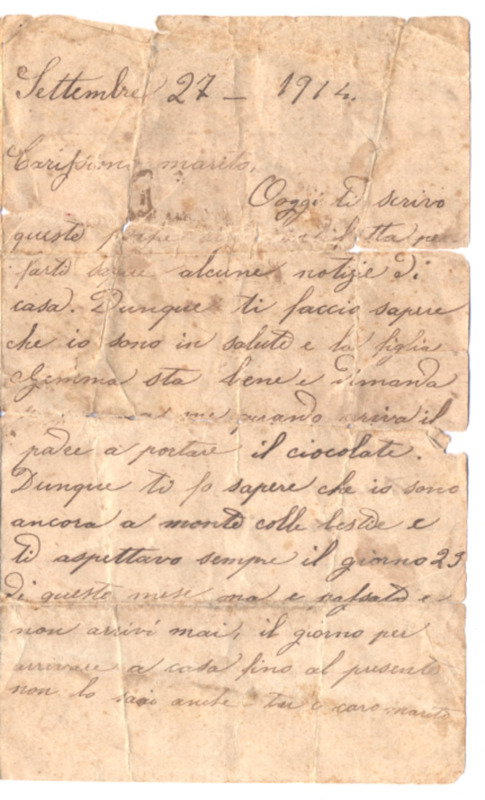 Lettera di Caterina Torroni al marito