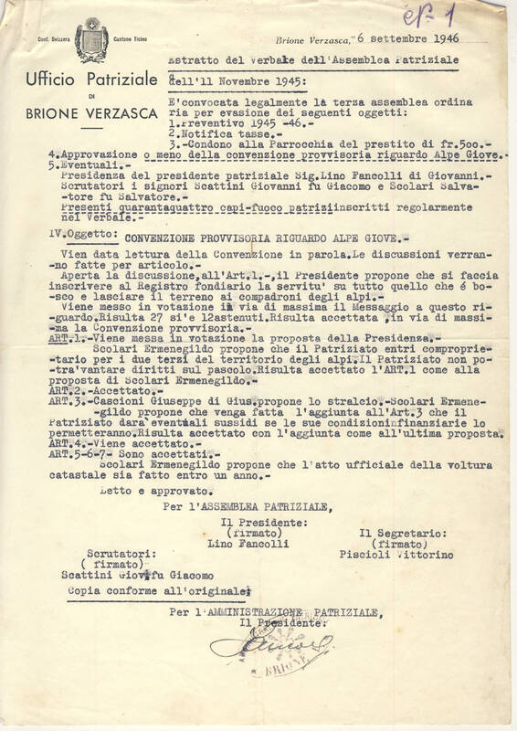 Estratto del Verbale dell'Assemblea Patriziale