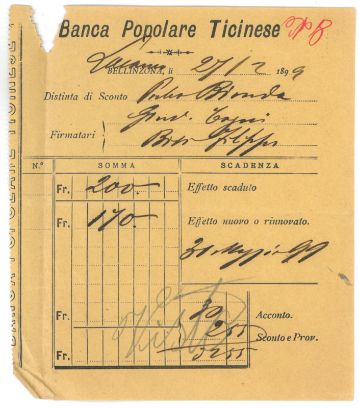 Distinta di sconto Banca Popolare Ticinese