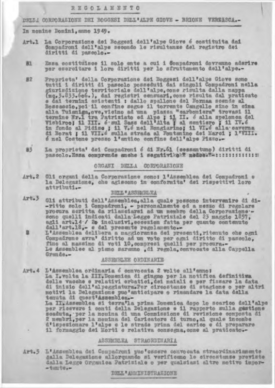 Regolamento della corporazione dei boggesi dell'Alpe Giove