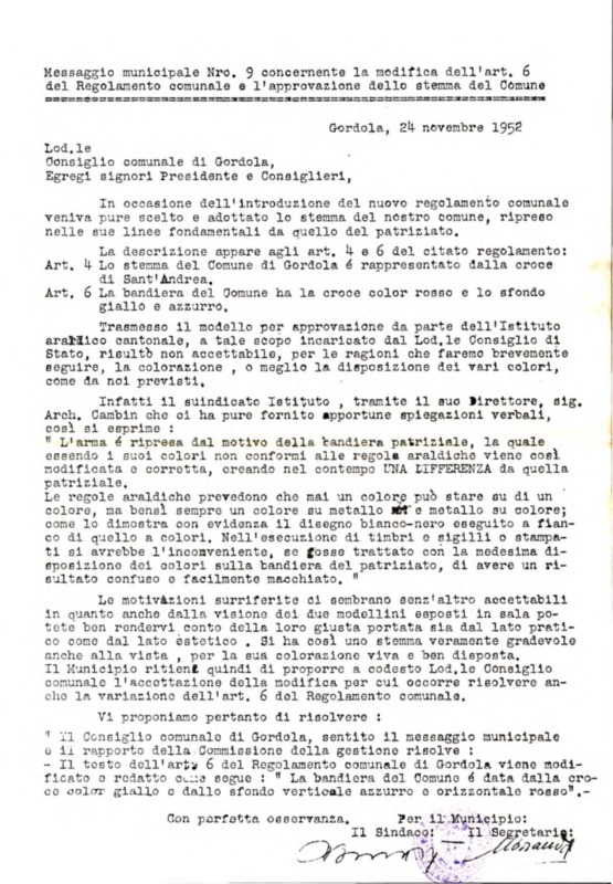 Gordola : Messaggio municipale Nro. 9