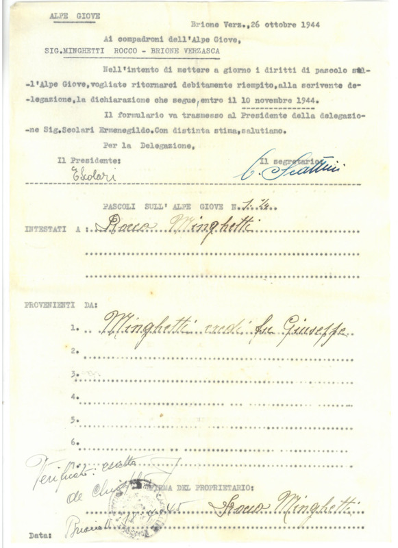Nell’intento di mettere a giorno i diritti di pascolo Rocco Minghetti