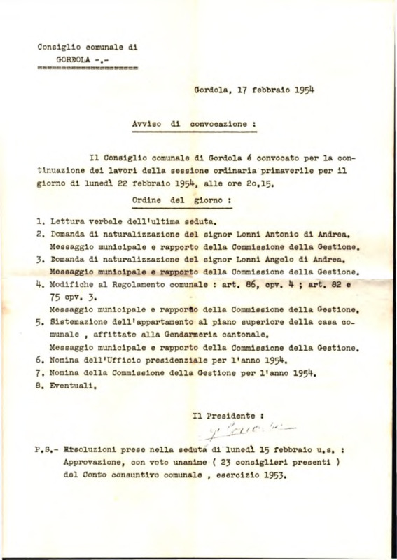 Gordola : Avviso di convocazione
