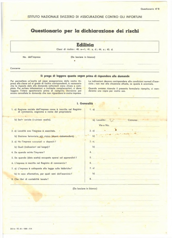 Questionario per la dichiarazione dei rischi