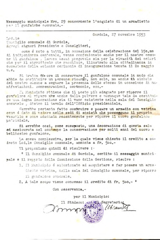 Gordola : Messaggio municipale Nro. 29