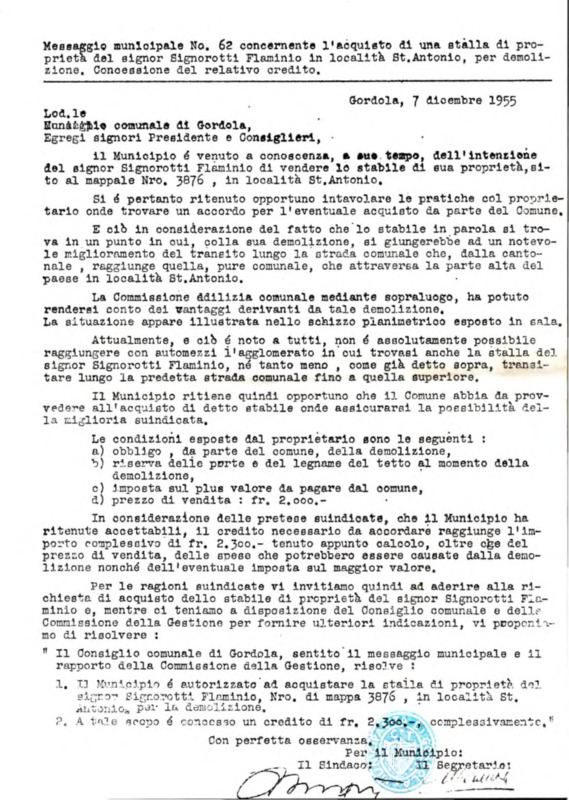 Gordola : Messaggio municipale Nro. 62