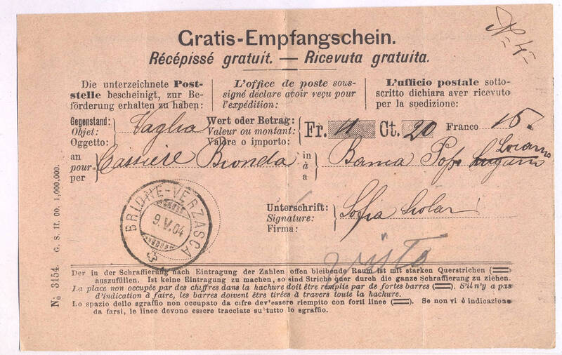 Ricevuta gratuita Oggetto: Vaglia