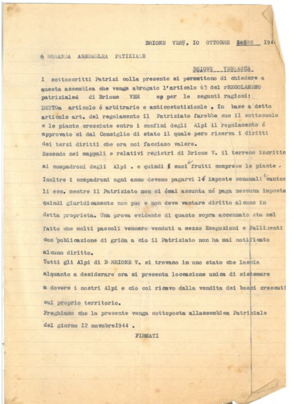 I sottoscritti Patrizi colla presente si permettono di chiedere