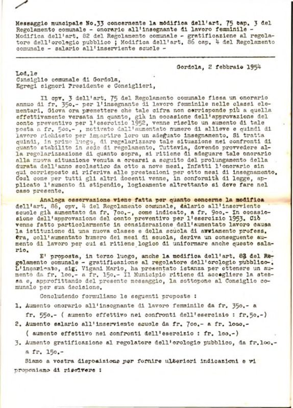 Gordola : Messaggio municipale Nro. 33