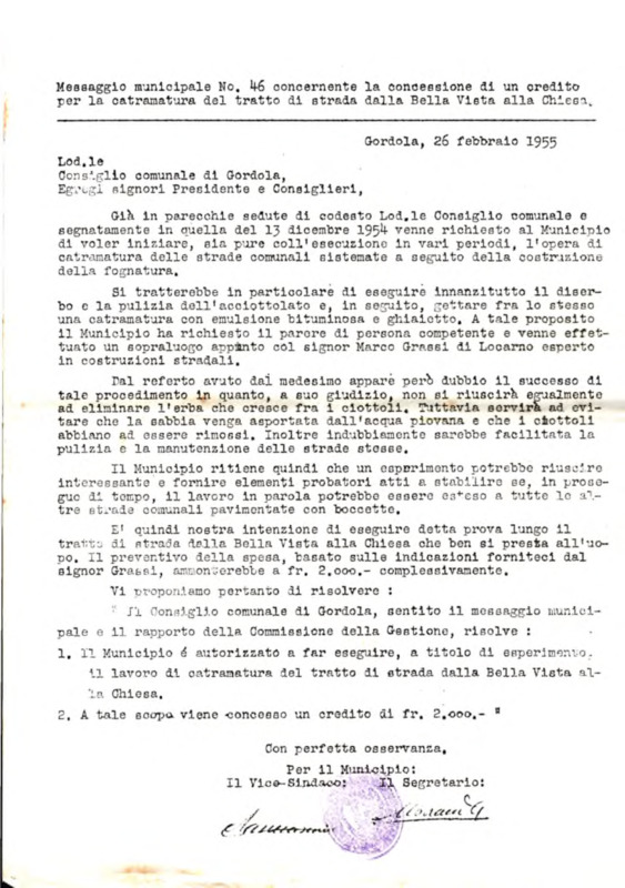Gordola : Messaggio municipale Nro. 46