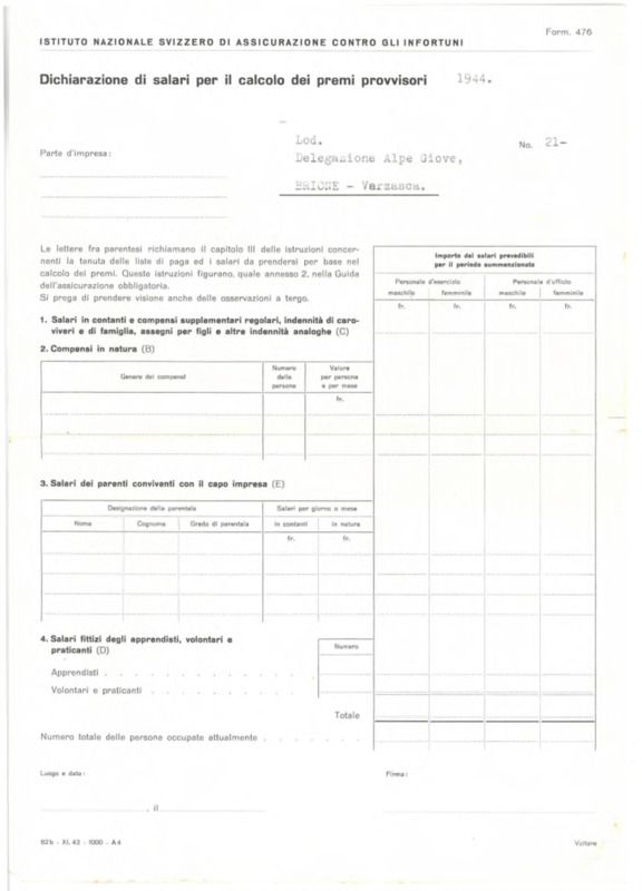 Dichiarazione di salari per il calcolo dei premi provvisori