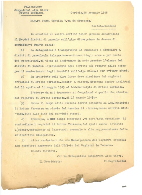 In evasione al vostro scritto del 22 gennaio
